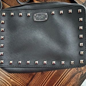 Black leather studded Michael Kors crossbody purse